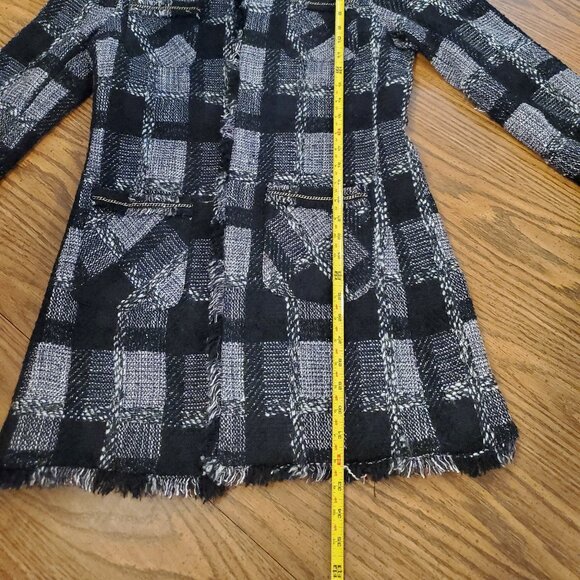 SPANNER Wool Blend Long Blazer Jacket black/white check print Women's 6 - Picture 8 of 8